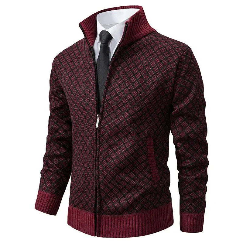 "Heren geometrisch vest met ritssluiting, modern patroon, comfortabel voor lente. Ideaal voor kantoor en casual uitjes."