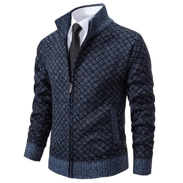 "Heren geometrisch vest met ritssluiting, modern patroon, comfortabel voor lente. Ideaal voor kantoor en casual uitjes."