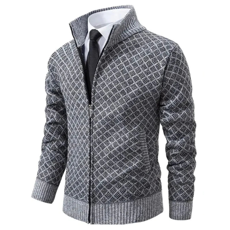 "Heren geometrisch vest met ritssluiting, modern patroon, comfortabel voor lente. Ideaal voor kantoor en casual uitjes."