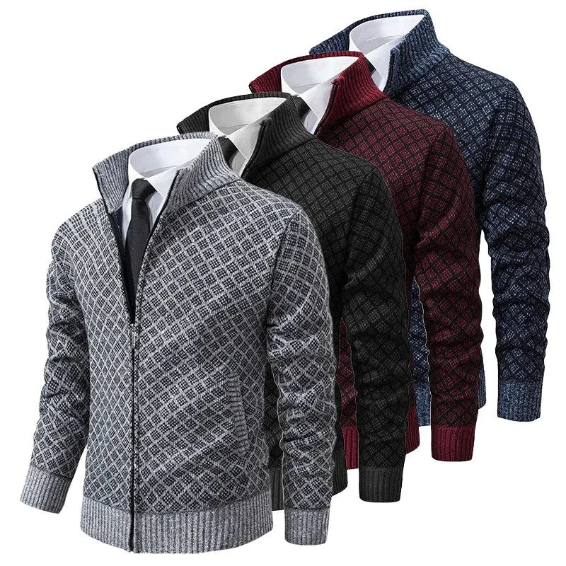 "Heren geometrisch vest met ritssluiting, modern patroon, comfortabel voor lente. Ideaal voor kantoor en casual uitjes."