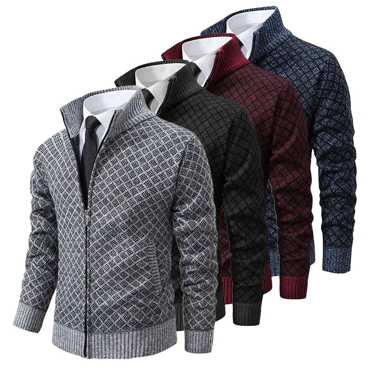 "Heren geometrisch vest met ritssluiting, modern patroon, comfortabel voor lente. Ideaal voor kantoor en casual uitjes."