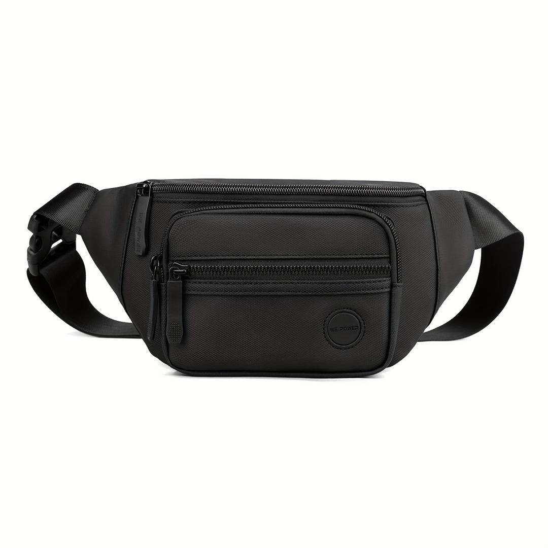 "Heren heuptas in waterafstotend nylon, actief design met verstelbare riem en meerdere vakken voor outdoor gebruik."