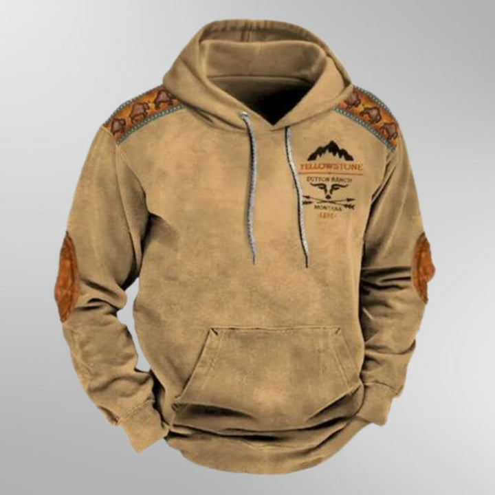 "Heren hoodie beige, casual comfort met capuchon, knusse pasvorm, ideaal voor ontspannen dagen, zachte ademende stof."