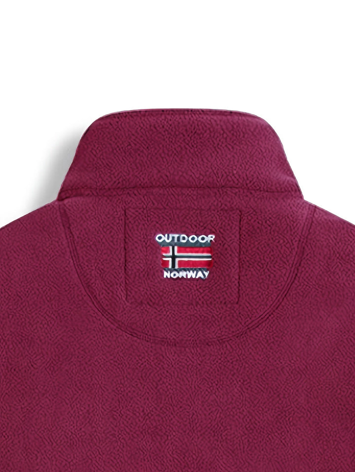"Heren outdoor fleecejack, warm en winddicht, met hoge kraag. Perfect voor herfst en winteractiviteiten."