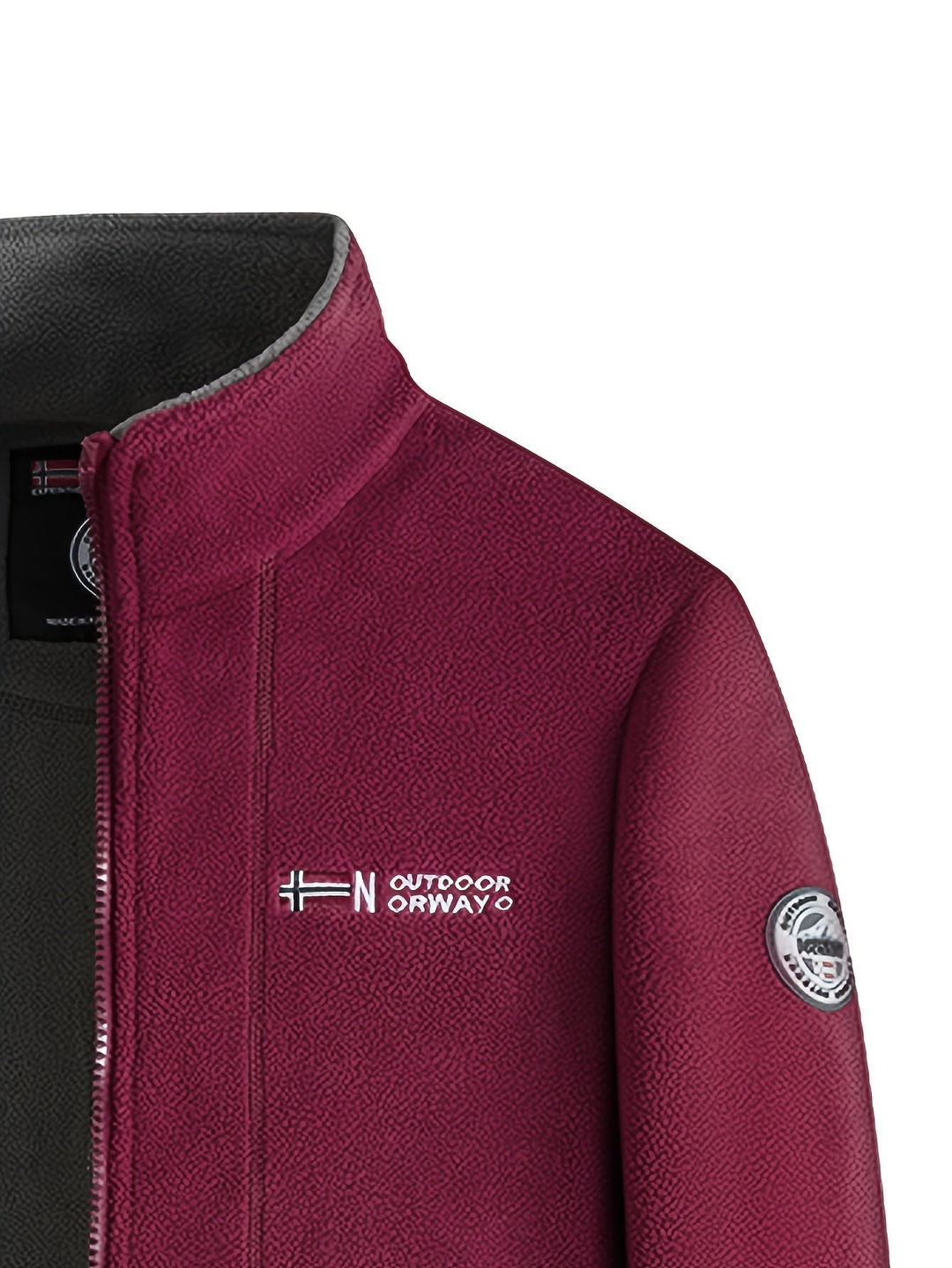 "Heren outdoor fleecejack, warm en winddicht, met hoge kraag. Perfect voor herfst en winteractiviteiten."