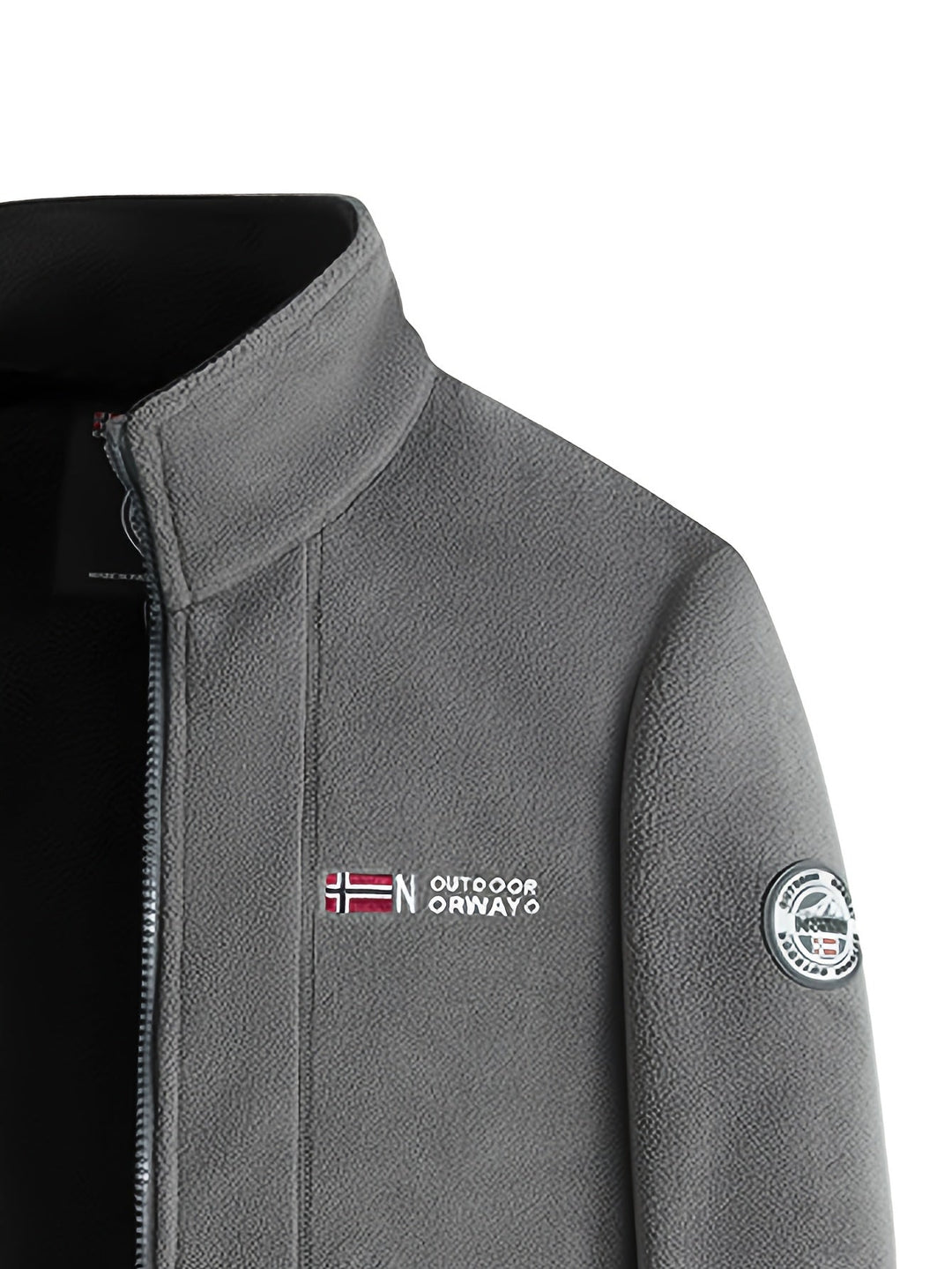 "Heren outdoor fleecejack, warm en winddicht, met hoge kraag. Perfect voor herfst en winteractiviteiten."