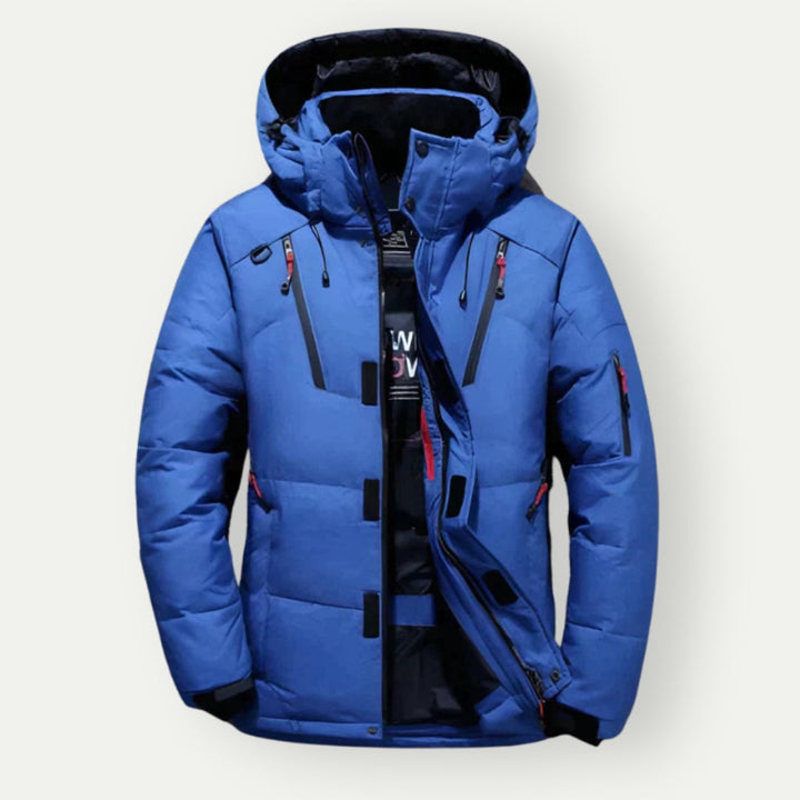 "Heren Parka Winterjas met rits en capuchon, donkergroen, lange mouwen, zijzakken, perfect voor koude dagen."