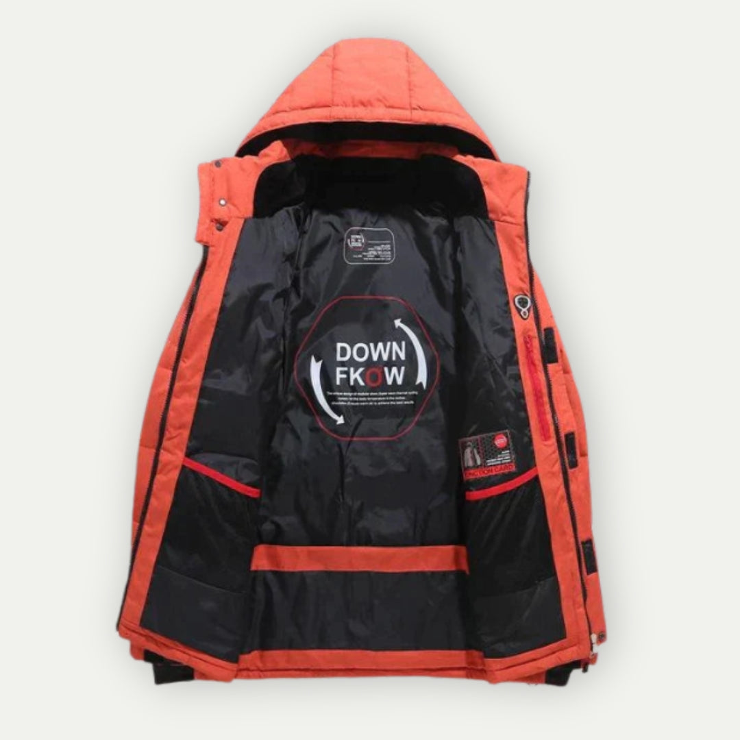 "Heren Parka Winterjas met rits en capuchon, donkergroen, lange mouwen, zijzakken, perfect voor koude dagen."