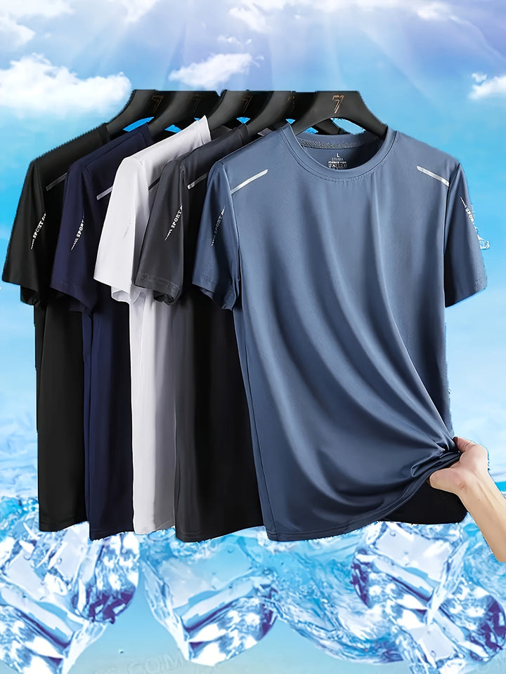 "Heren sport T-shirts 5-pack sneldrogend ademend, diverse kleuren, ideaal voor sportieve activiteiten, regular fit"