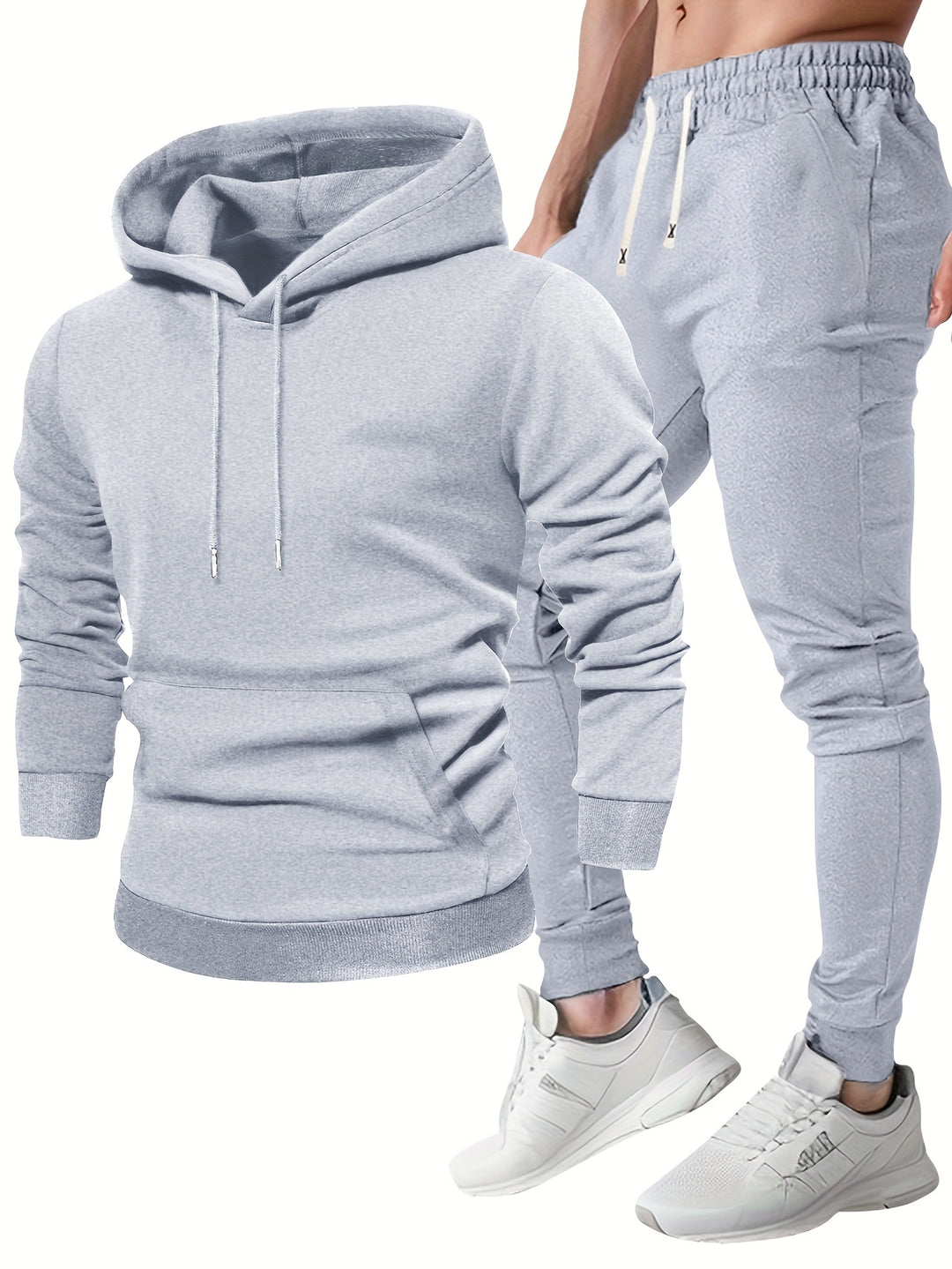 "Heren sportset met comfortabele hoodie en joggingbroek, ademende stoffen, ideaal voor sport en casual gebruik."