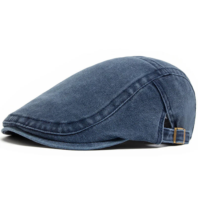 "Heren vintage denim baret, retro stijl. Stoere denim look, losse pasvorm, ideaal voor casual en thematische outfits."
