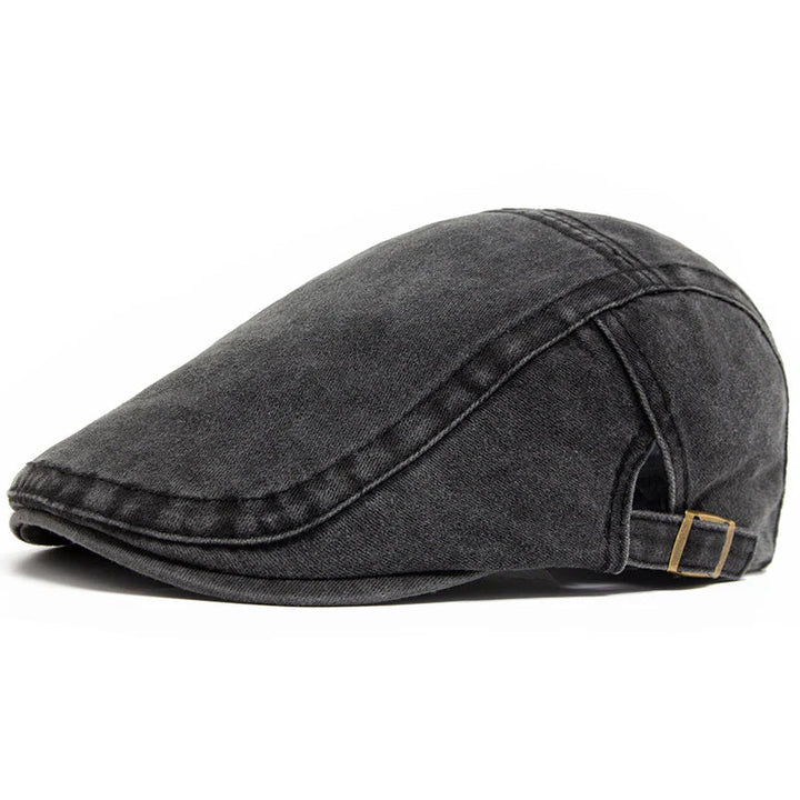 "Heren vintage denim baret, retro stijl. Stoere denim look, losse pasvorm, ideaal voor casual en thematische outfits."