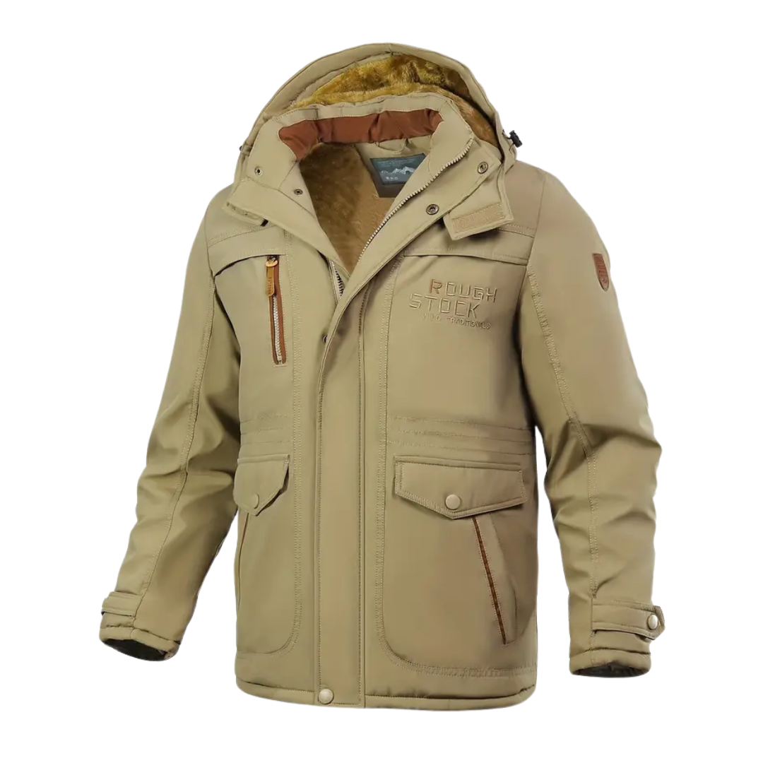 Heren winterjas met pluche voering, waterafstotend; multi-pocket ontwerp, hoogwaardige kwaliteit, stijlvol voor koude dagen.