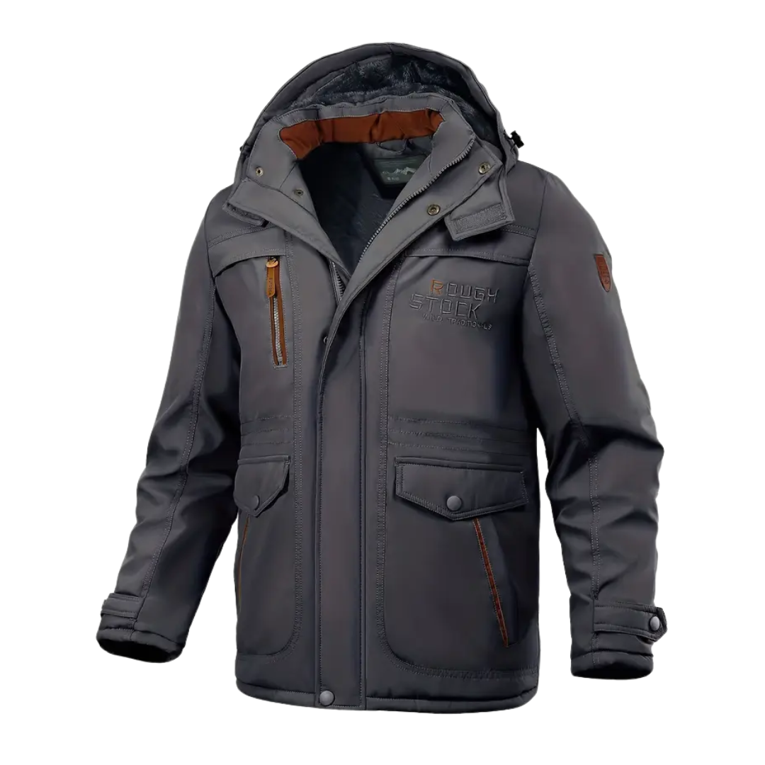 Heren winterjas met pluche voering, waterafstotend; multi-pocket ontwerp, hoogwaardige kwaliteit, stijlvol voor koude dagen.
