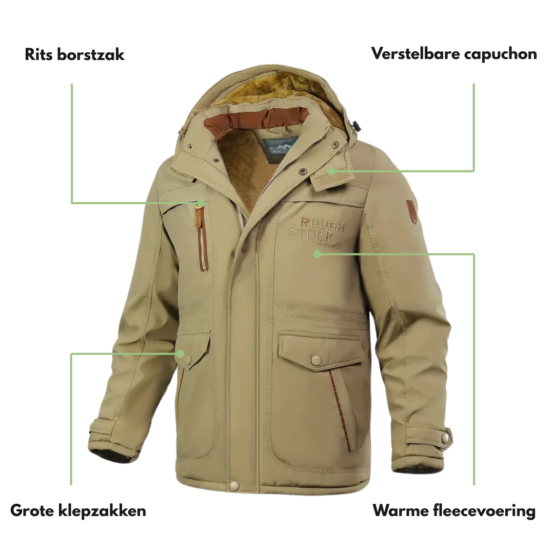 Heren winterjas met pluche voering, waterafstotend; multi-pocket ontwerp, hoogwaardige kwaliteit, stijlvol voor koude dagen.