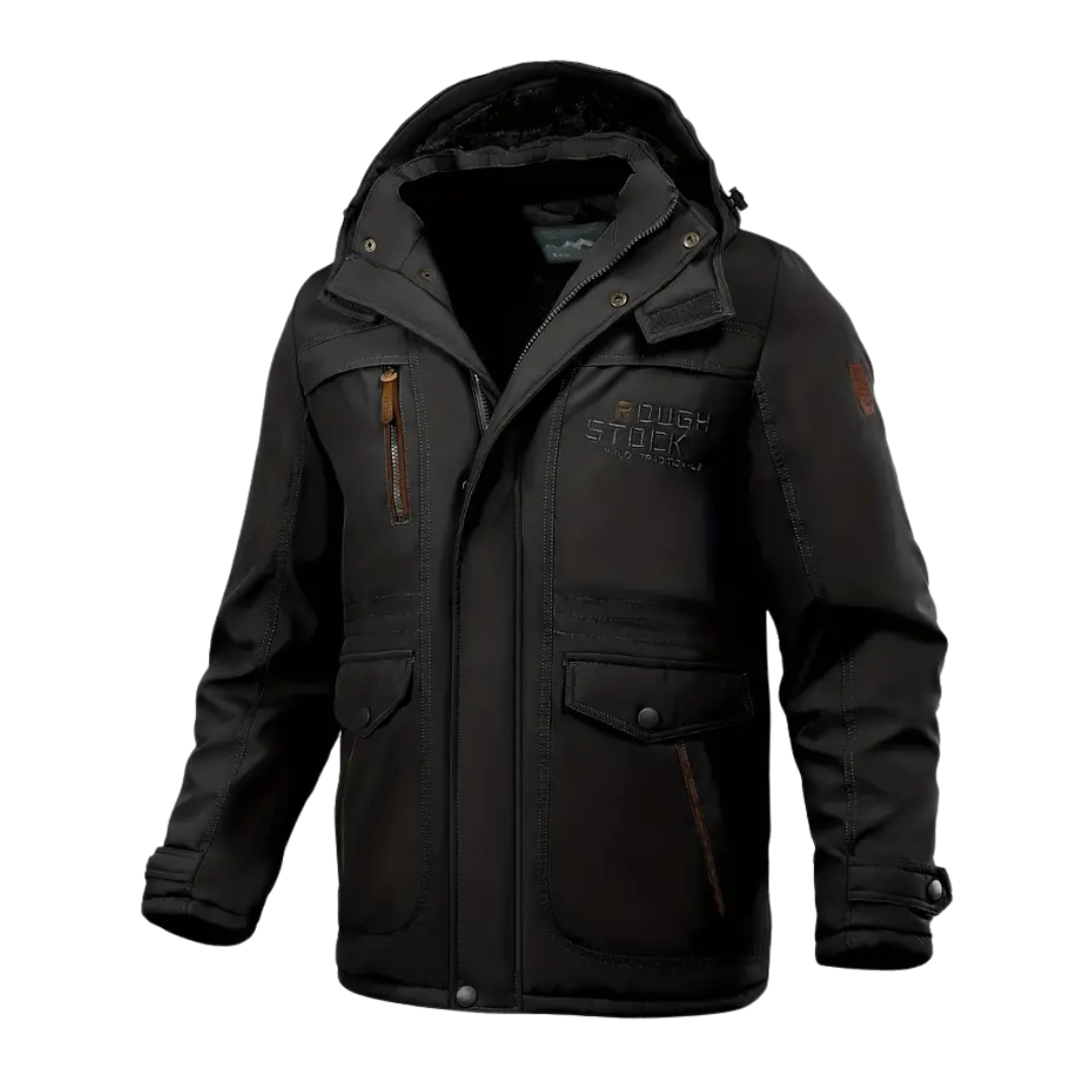 Heren winterjas met pluche voering, waterafstotend; multi-pocket ontwerp, hoogwaardige kwaliteit, stijlvol voor koude dagen.