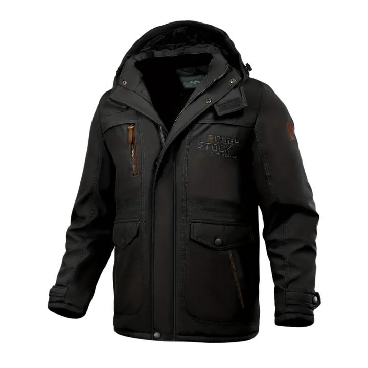 Heren winterjas met pluche voering, waterafstotend; multi-pocket ontwerp, hoogwaardige kwaliteit, stijlvol voor koude dagen.