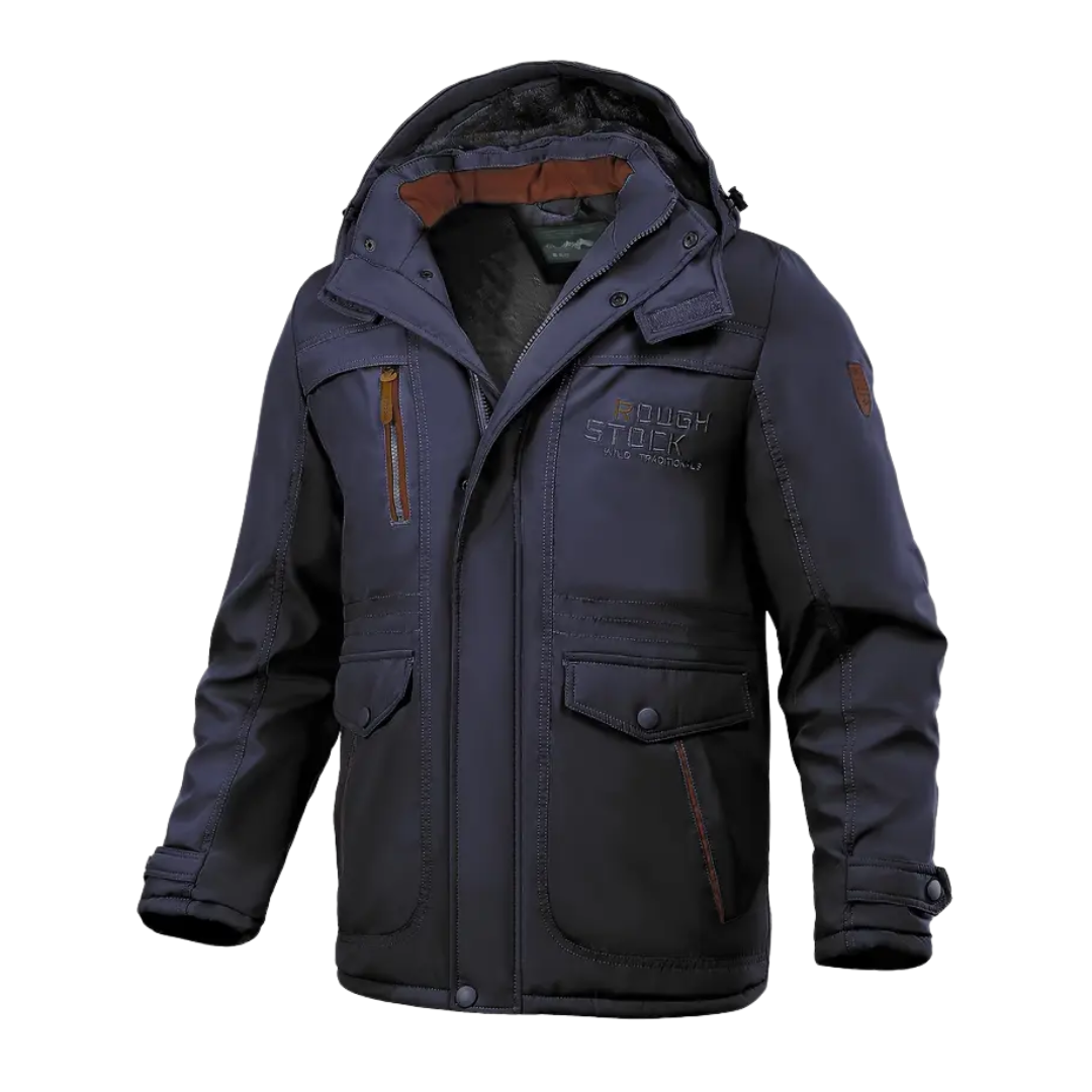 Heren winterjas met pluche voering, waterafstotend; multi-pocket ontwerp, hoogwaardige kwaliteit, stijlvol voor koude dagen.