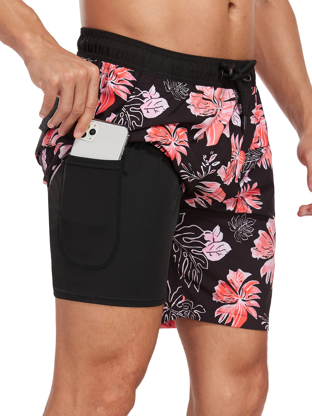 "Heren zwembroek met levendige tropische flamingo-print, sneldrogend materiaal en verstelbaar trekkoord voor comfort."