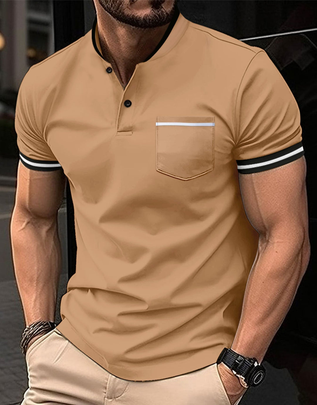 "Herenpoloshirt van katoen, blauw, met klassieke kraag en knoopsluiting, stijlvolle en comfortabele pasvorm"