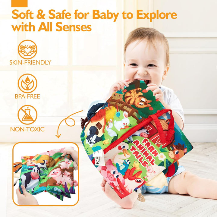 "Hoog contrast Montessori voelboek, zwart-witte patronen, zacht baby speelgoed, sensorische en motorische stimulatie"