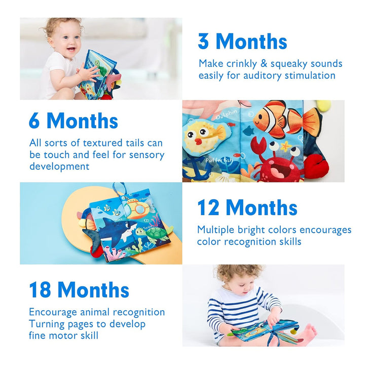 "Hoog contrast Montessori voelboek, zwart-witte patronen, zacht baby speelgoed, sensorische en motorische stimulatie"