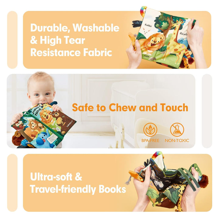 "Hoog contrast Montessori voelboek, zwart-witte patronen, zacht baby speelgoed, sensorische en motorische stimulatie"