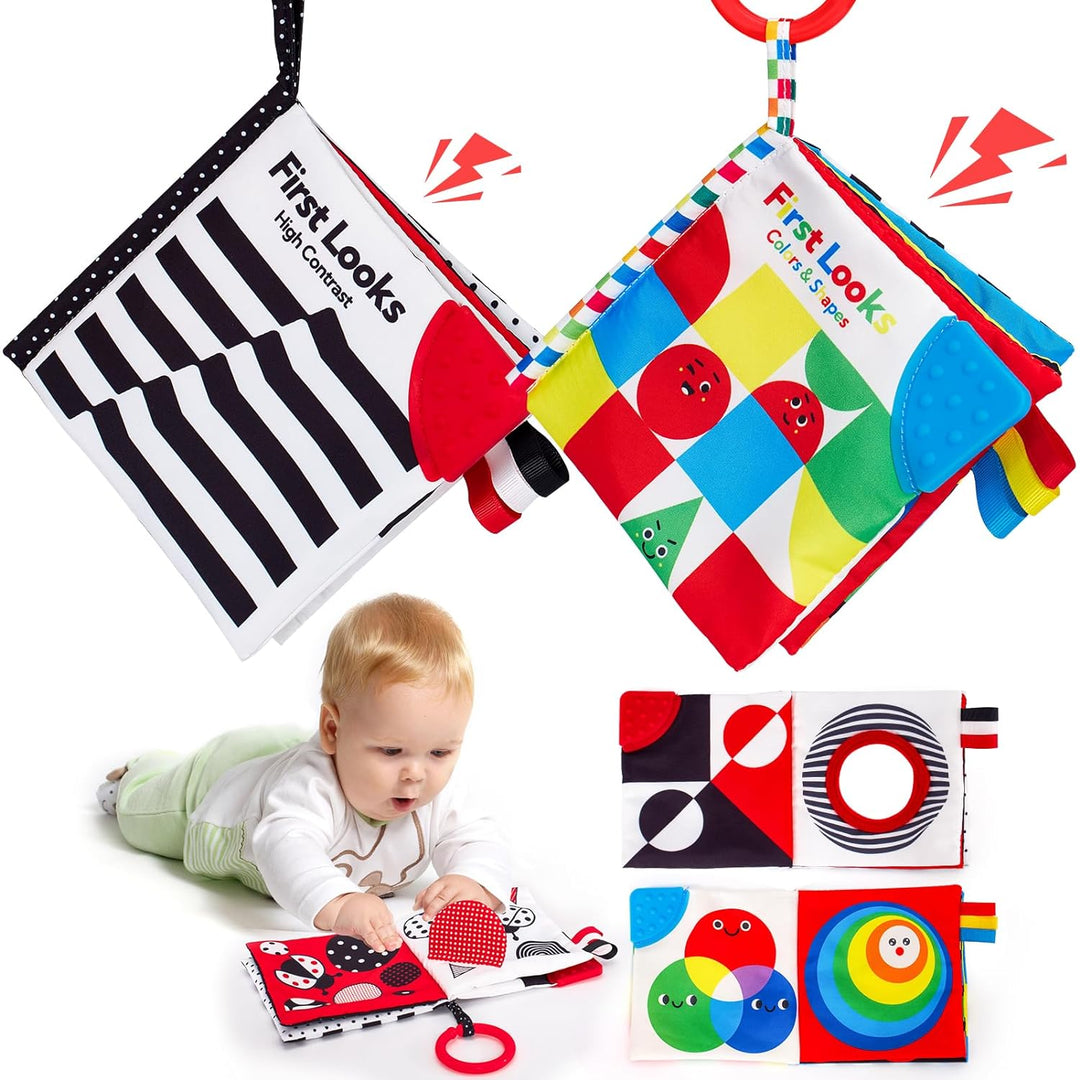 "Hoog contrast Montessori voelboek, zwart-witte patronen, zacht baby speelgoed, sensorische en motorische stimulatie"