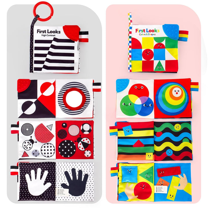 "Hoog contrast Montessori voelboek, zwart-witte patronen, zacht baby speelgoed, sensorische en motorische stimulatie"