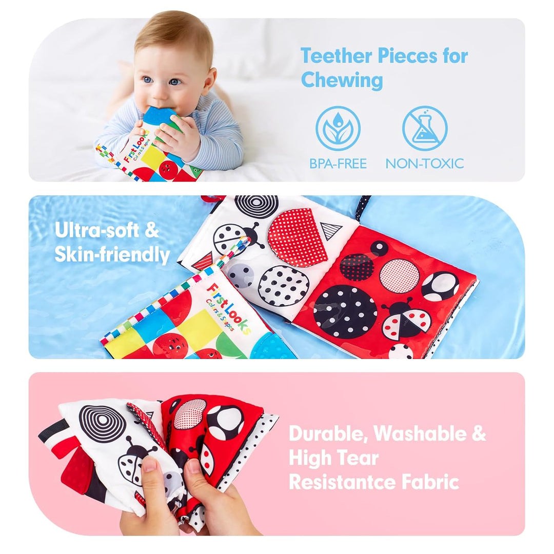 "Hoog contrast Montessori voelboek, zwart-witte patronen, zacht baby speelgoed, sensorische en motorische stimulatie"