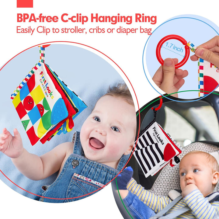 "Hoog contrast Montessori voelboek, zwart-witte patronen, zacht baby speelgoed, sensorische en motorische stimulatie"