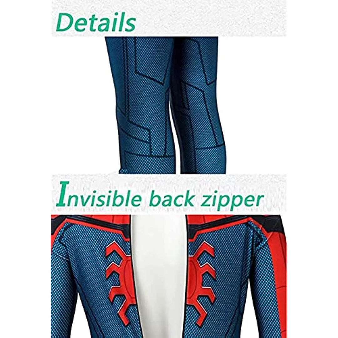 "Iconisch Spider-Man kostuum voor kinderen met felrode en blauwe kleuren, inclusief masker voor superheldenverkleedpartijen."