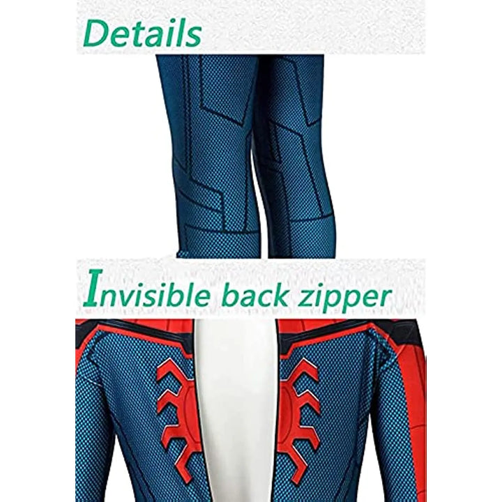 "Iconisch Spider-Man kostuum voor kinderen met felrode en blauwe kleuren, inclusief masker voor superheldenverkleedpartijen."