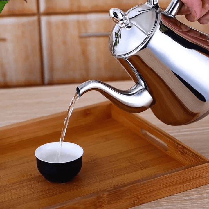 "Inductie waterkoker van roestvrij staal met filter; stijlvol, duurzaam ontwerp voor snelle en efficiënte kokend waterbereidi