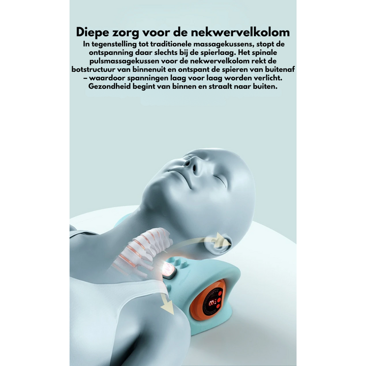 "Innovatieve 4-in-1 nekmassager met EMS en warmte, ergonomisch ontwerp, draagbaar en stijlvol voor ultieme ontspanning."