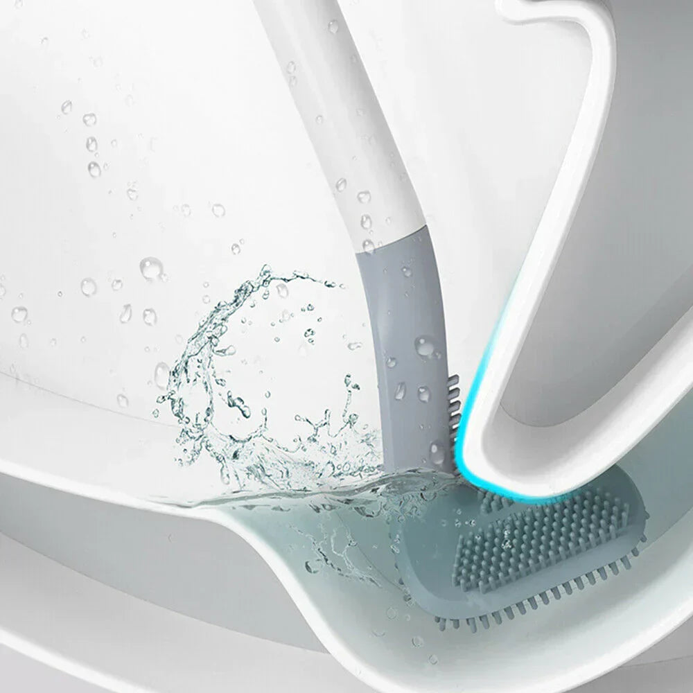 "Innovatieve toiletborstel met vuilafstotend ontwerp en L-vormige kop voor hygiënische reiniging in stijl."