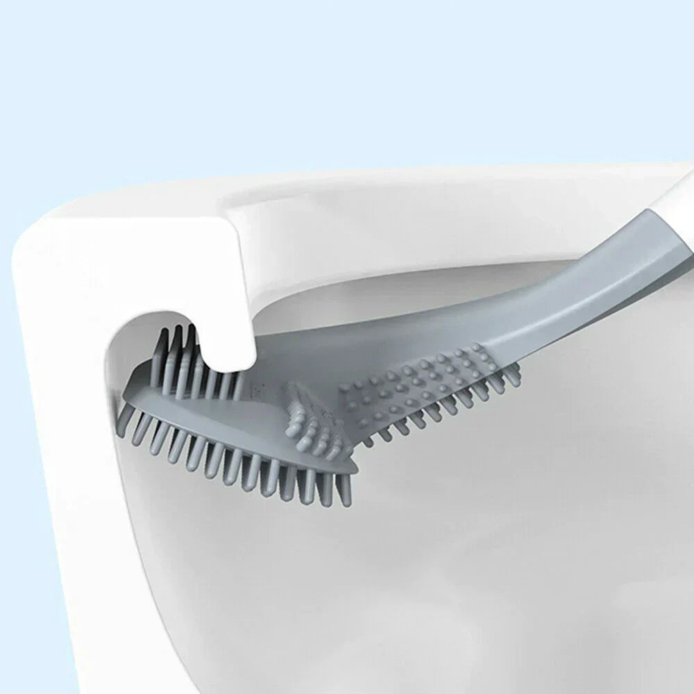 "Innovatieve toiletborstel met vuilafstotend ontwerp en L-vormige kop voor hygiënische reiniging in stijl."