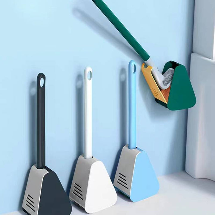 "Innovatieve toiletborstel met vuilafstotend ontwerp en L-vormige kop voor hygiënische reiniging in stijl."