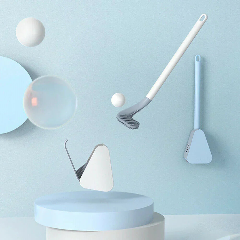 "Innovatieve toiletborstel met vuilafstotend ontwerp en L-vormige kop voor hygiënische reiniging in stijl."