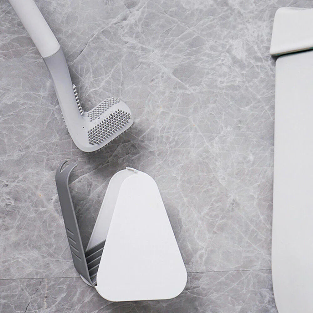 "Innovatieve toiletborstel met vuilafstotend ontwerp en L-vormige kop voor hygiënische reiniging in stijl."