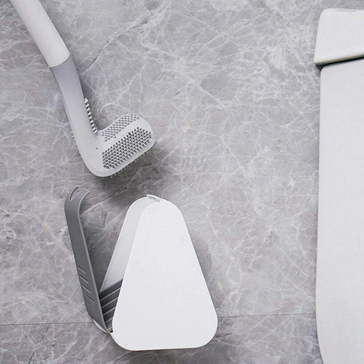 "Innovatieve toiletborstel met vuilafstotend ontwerp en L-vormige kop voor hygiënische reiniging in stijl."