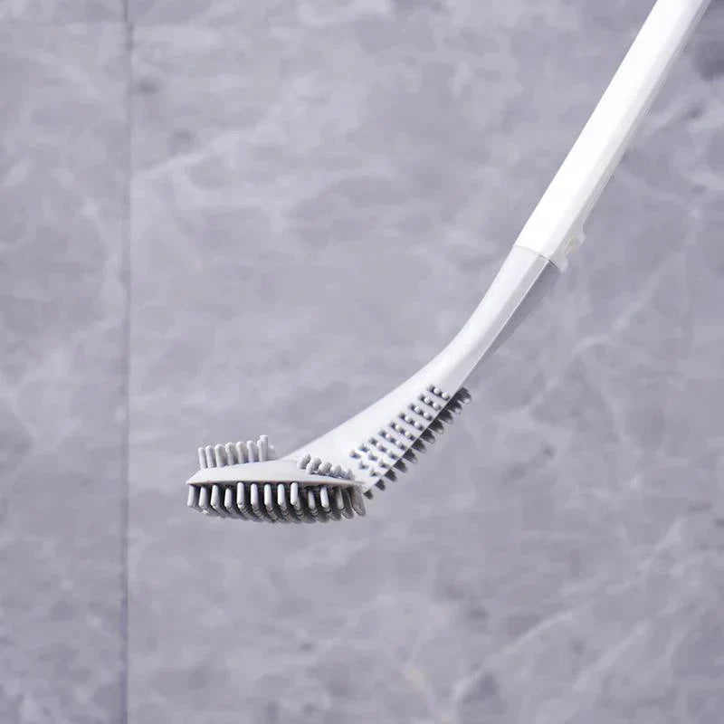 "Innovatieve toiletborstel met vuilafstotend ontwerp en L-vormige kop voor hygiënische reiniging in stijl."