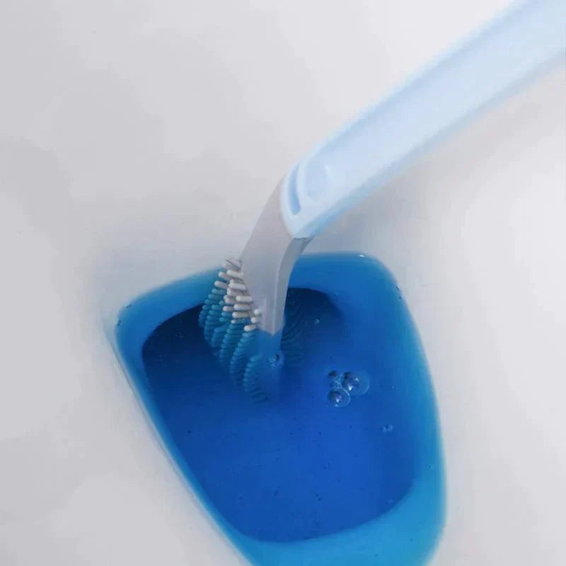 "Innovatieve toiletborstel met vuilafstotend ontwerp en L-vormige kop voor hygiënische reiniging in stijl."