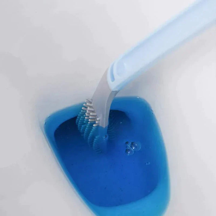 "Innovatieve toiletborstel met vuilafstotend ontwerp en L-vormige kop voor hygiënische reiniging in stijl."