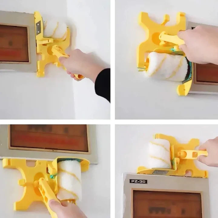 "Innovatieve verfroller met zijgeleider voor strakke randen, ergonomisch handvat, ideaal voor precisie schilderwerk."