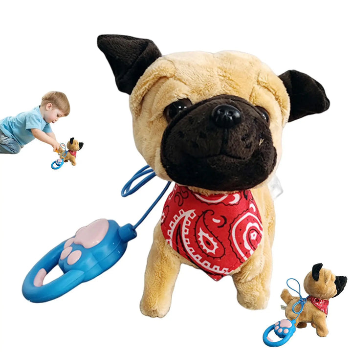 "Interactieve pluchen puppy beige-bruin, elektronisch speelgoedhond met afstandsbediening en riem, kinderspeelgoed."