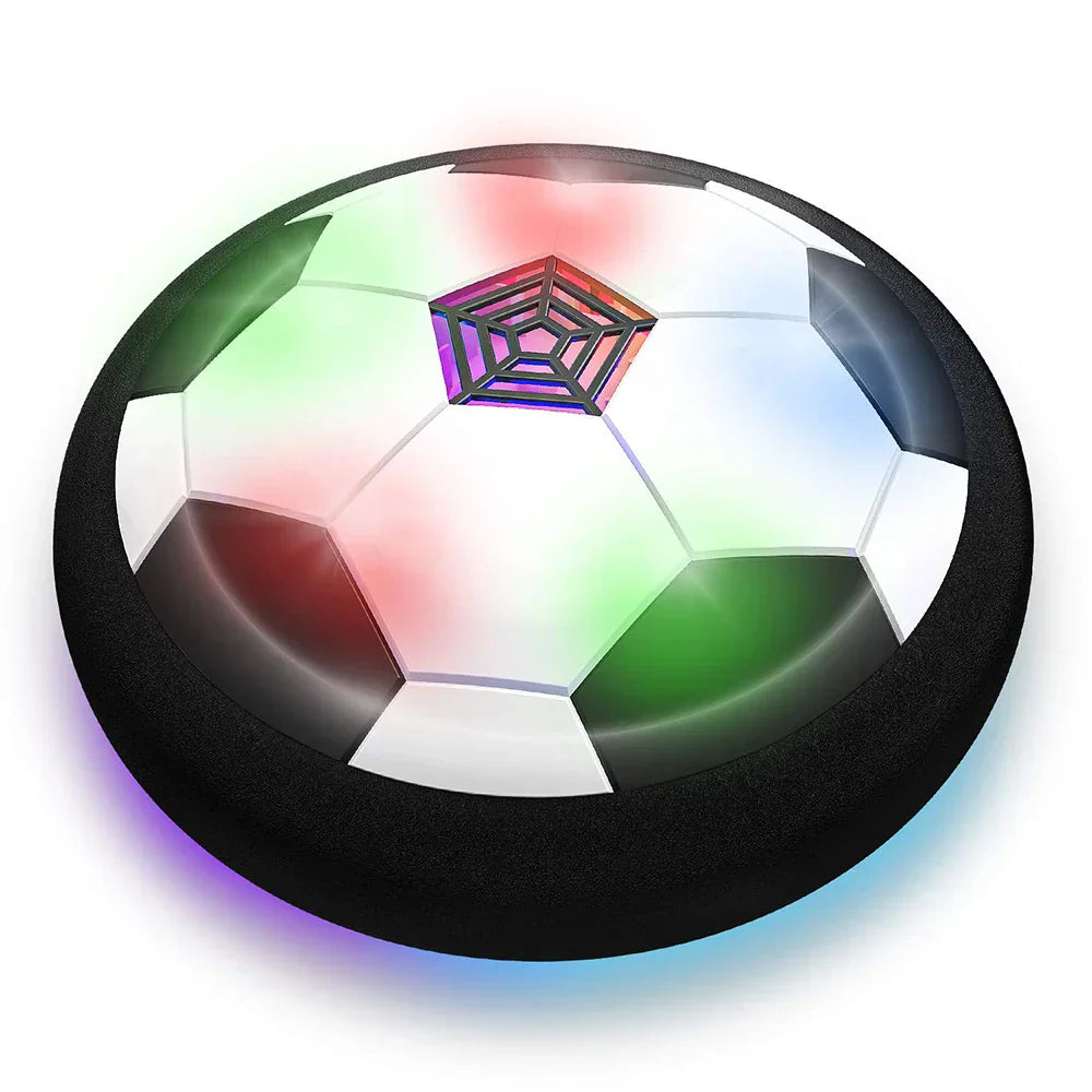 "Interactieve zwevende voetbal met LED, kleurrijk en veilig door schuimrand, stimuleert actieve beweging en samenwerking."