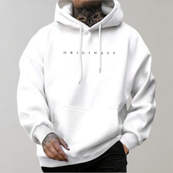 Isak hoodie voor heren, verkrijgbaar in zwart, wit en geel; stijlvolle en comfortabele zomerhoodie met capuchon.