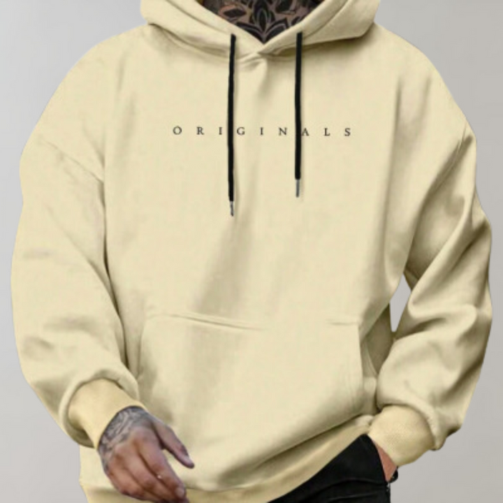 Isak hoodie voor heren, verkrijgbaar in zwart, wit en geel; stijlvolle en comfortabele zomerhoodie met capuchon.