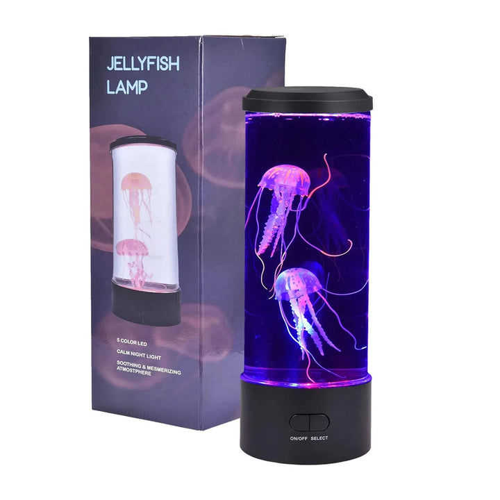 "Jellyfish tafellamp met kleurrijk LED-licht, realistisch bewegende kwallen, creëert rustgevende oceaansfeer voor thuis."